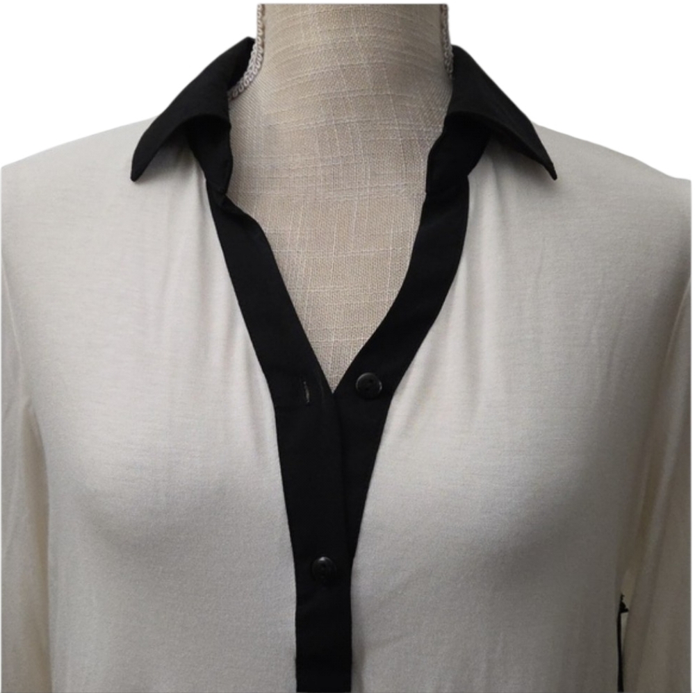 NWT FYLO Two-Tone Black and Cream Button-Down Shirt - Women - Picture 2 of 5